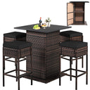 5-Piece Outdoor Wicker Bar Set with 4 Stools & Hidden Storage