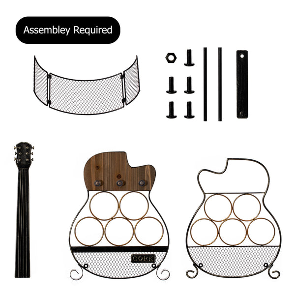 Guitar Shape 5-Bottle Wine Rack with LED Light & Cork Holder