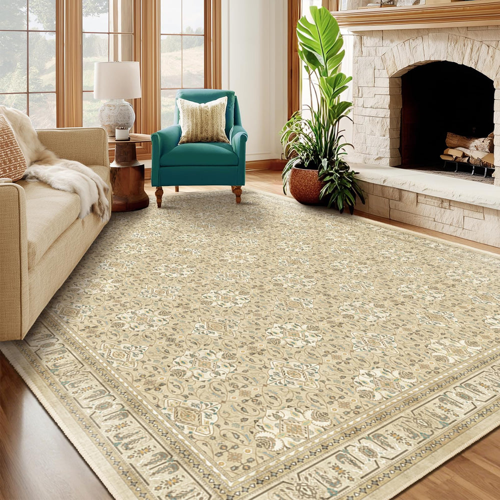9x12 Moroccan Boho Area Rug – Washable, Non-Slip, Low Pile