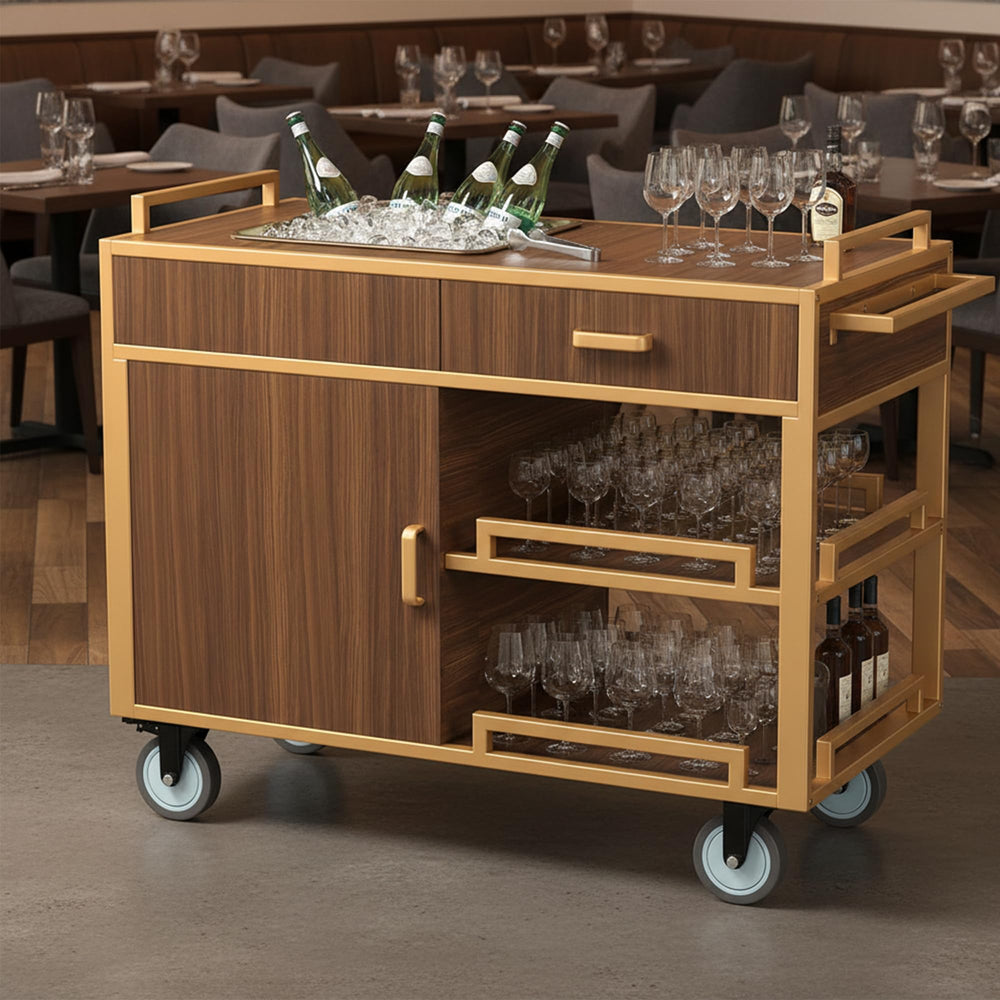 3-Tier Bar Cart with Wheels & Storage | Dark Walnut