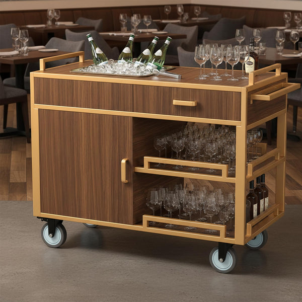 3-Tier Bar Cart with Wheels & Storage | Dark Walnut