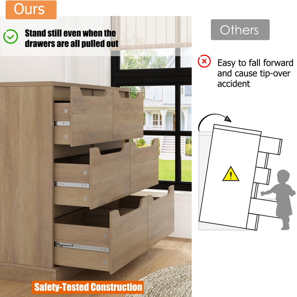 6 Drawer Double Dresser with Storage – Rustic Brown