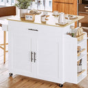 Rolling Kitchen Island with Drop Leaf, Storage Cabinet & Charging Station