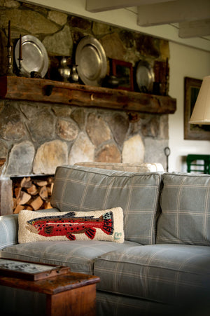 Hand-Hooked Wool Trout Throw Pillow 8" x 24"