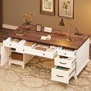 Executive Desk 60" with File Drawers & Charging Station