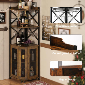 5-Tier Corner Bar Cabinet with LED Lights