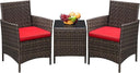 3-Piece Outdoor Rattan Patio Furniture Set with Cushions & Glass Table