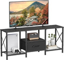 Industrial TV Stand with Fabric Drawer & Open Shelves