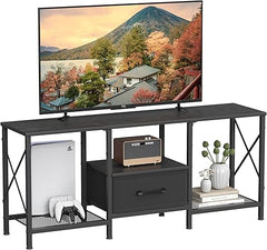 Industrial TV Stand with Fabric Drawer & Open Shelves