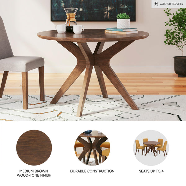 Round Mid-Century Dining Table – Seats 4, Light Brown