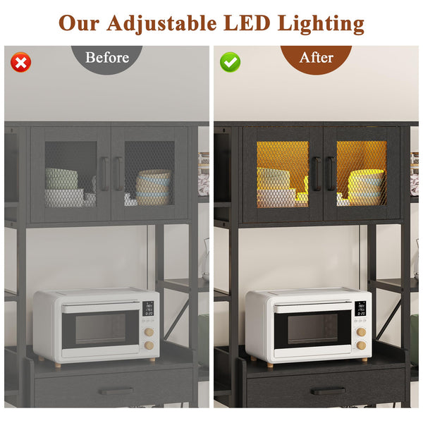 65" Industrial Bakers Rack with Power Outlet & LED Light