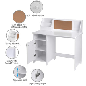 Kids Study Desk with Storage Hutch & Cabinet – Engineered Wood, Ages 3–8, White