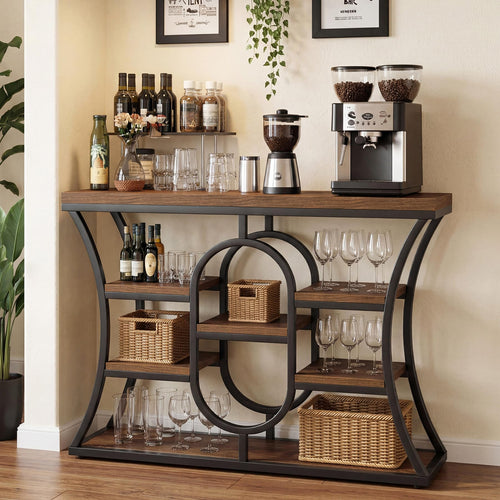 5-Tier Industrial Console Table with Storage Shelves