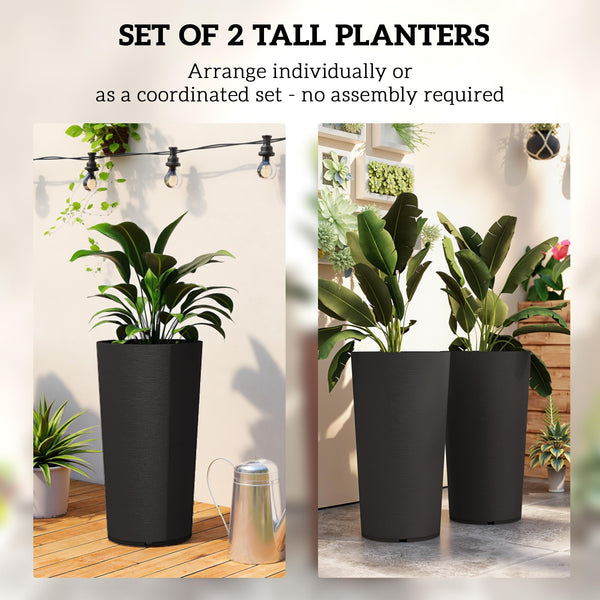 Tall Round Planters Set of 2 — 29" Outdoor & Indoor, PP, DIY Drainage