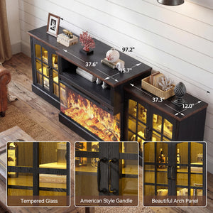 97" Fireplace TV Stand with 36" 3-Sided Glass Electric Fireplace