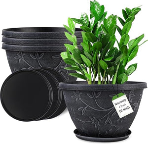 4-Pack Large Plant Pots with Drainage Hole & Saucer — 8/10/12/16 Inch