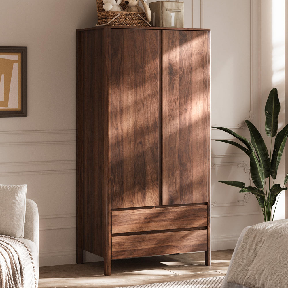 2-Door 2-Drawer Wardrobe with Engineered Wood Storage Cabinet