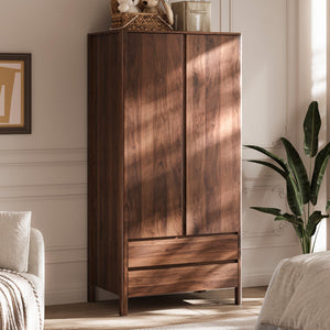 2-Door 2-Drawer Wardrobe with Engineered Wood Storage Cabinet