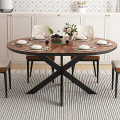 Extendable Round Dining Table with Removable Leaf, Seats 4–6, Walnut