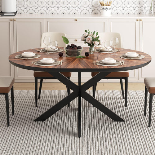 Extendable Round Dining Table with Removable Leaf, Seats 4–6, Walnut