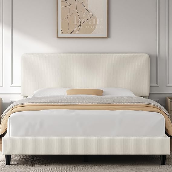 Upholstered Platform Bed Frame with Adjustable Headboard