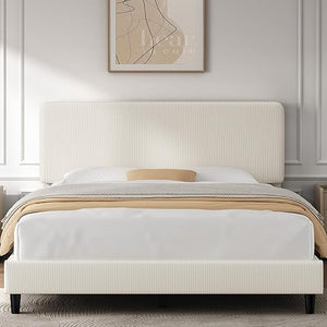 Upholstered Platform Bed Frame with Adjustable Headboard