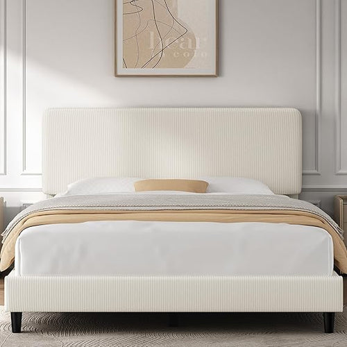 Upholstered Platform Bed Frame with Adjustable Headboard