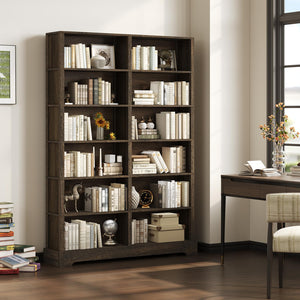 76" Tall 6-Tier Wood Bookcase with 12 Compartments