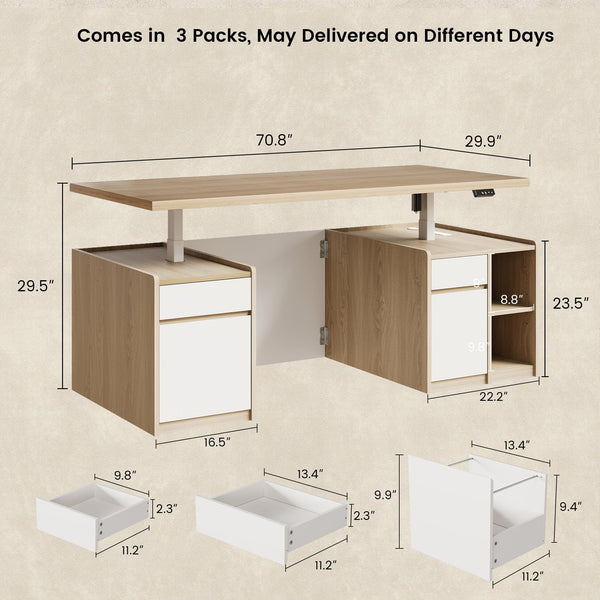 Electric Standing Desk with Drawers & Storage, 70.87"