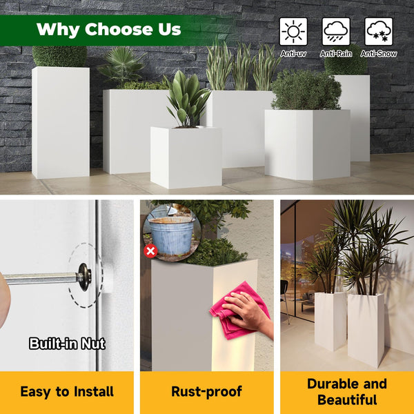 Tall Metal Outdoor Planter Box with Removable Shelf