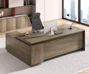 L-Shaped Executive Desk with Power Outlets & Storage