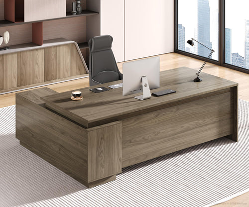 L-Shaped Executive Desk with Power Outlets & Storage