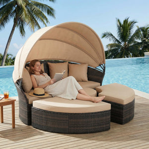 Outdoor Patio Daybed with Retractable Canopy