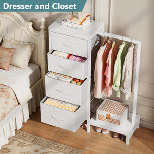 Tall Dresser with Hanging Rack & 4 Drawers