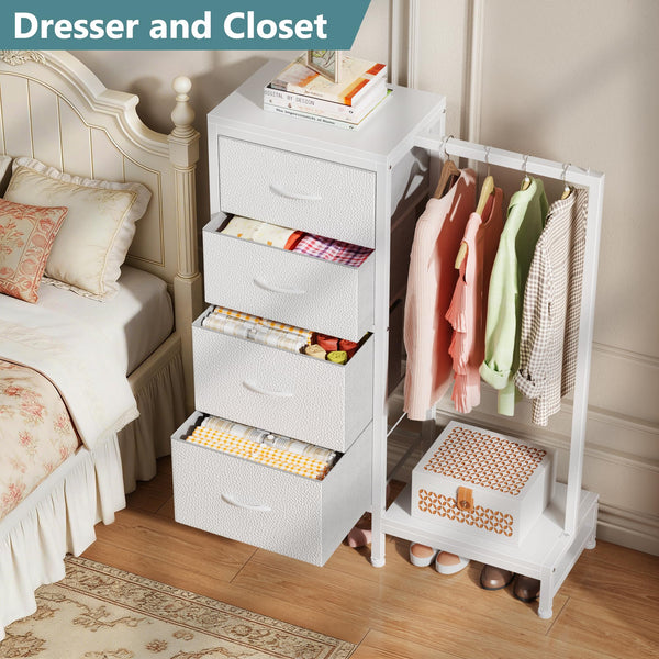 Tall Dresser with Hanging Rack & 4 Drawers