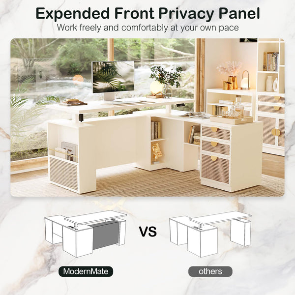63" L-Shaped Electric Standing Desk with File Cabinet