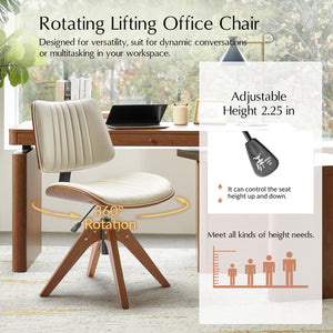 Mid-Century Faux Leather Swivel Desk Chair, Tufted Back, Solid Wood Legs