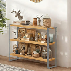 3-Tier Industrial Bookshelf with Rustic Wood & Metal Frame