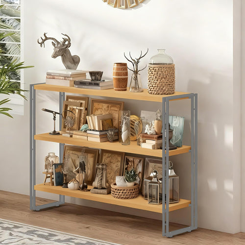 3-Tier Industrial Bookshelf with Rustic Wood & Metal Frame