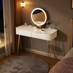 Small Vanity Desk Set with Round Mirror & LED Lights
