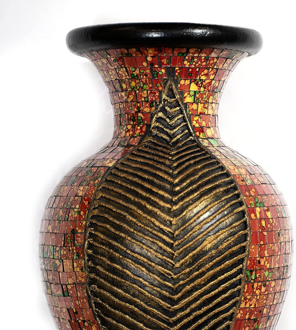Mosaic Floor Vase – 18 Inch Tall Cylinder Terracotta & Glass