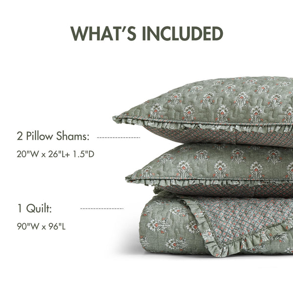 Reversible Vintage Floral Quilt Set with Shams – Queen & King