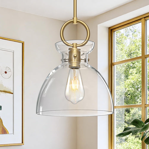 Gold Glass Pendant Light with Clear Round Shade