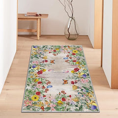 Spring Floral Washable Area Rug – Low Profile Indoor Rug