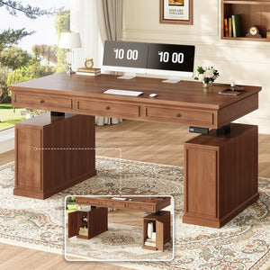 Farmhouse Electric Height-Adjustable Standing Desk with Drawers & Power Outlets