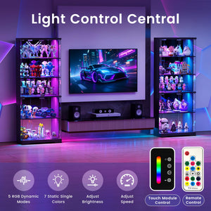 Glass Display Cabinet with RGB LED Lights & Lockable Doors