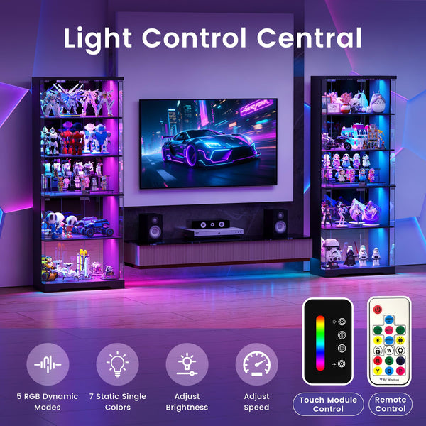 Glass Display Cabinet with RGB LED Lights & Lockable Doors