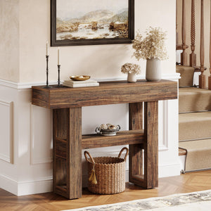 Farmhouse Console Table 2-Tier with Storage Shelves