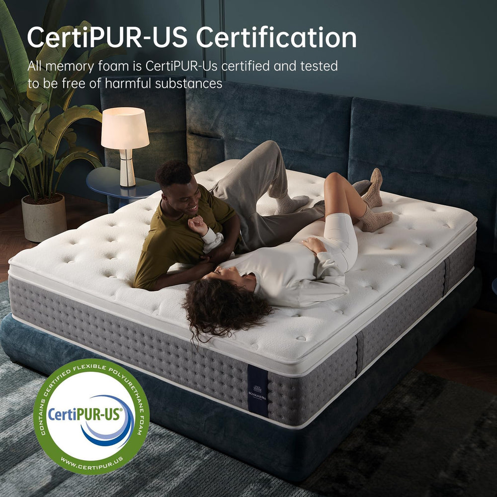 Queen Hybrid Mattress – Gel Memory Foam & Pocketed Coils, Euro Top, Medium Plush