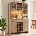 77" Kitchen Pantry Cabinet with Charging Station & LED Lights